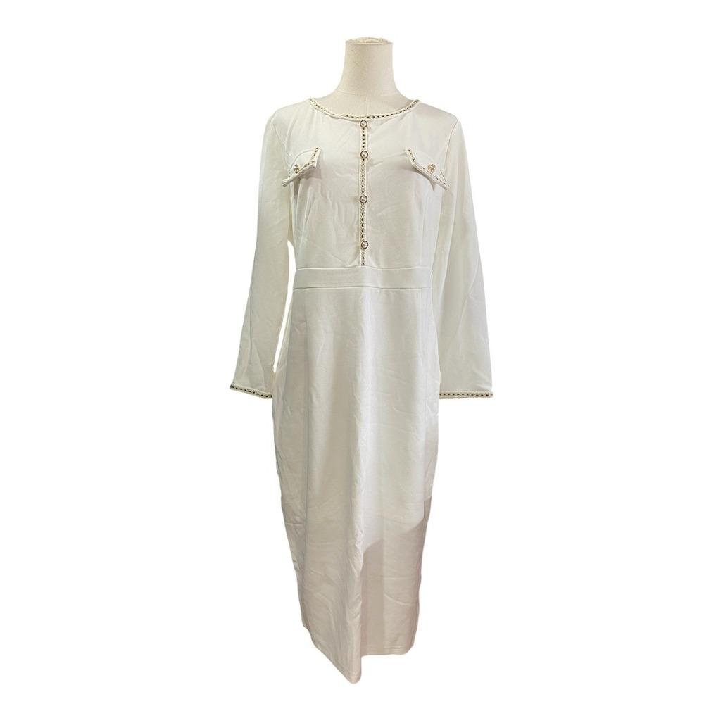 Allegra K Women's Business Dress‎ Size Large White Formal Workwear Office Dress